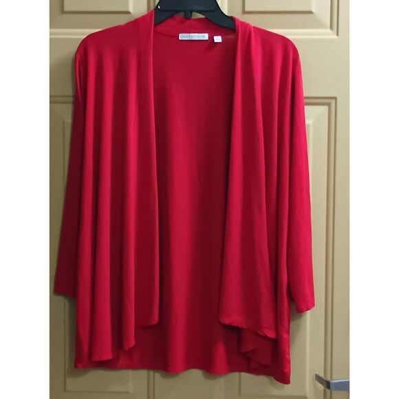 Notations Sweaters - Notations Red Open Front Draped Layered Cardigan 3/4 Sleeve Medium